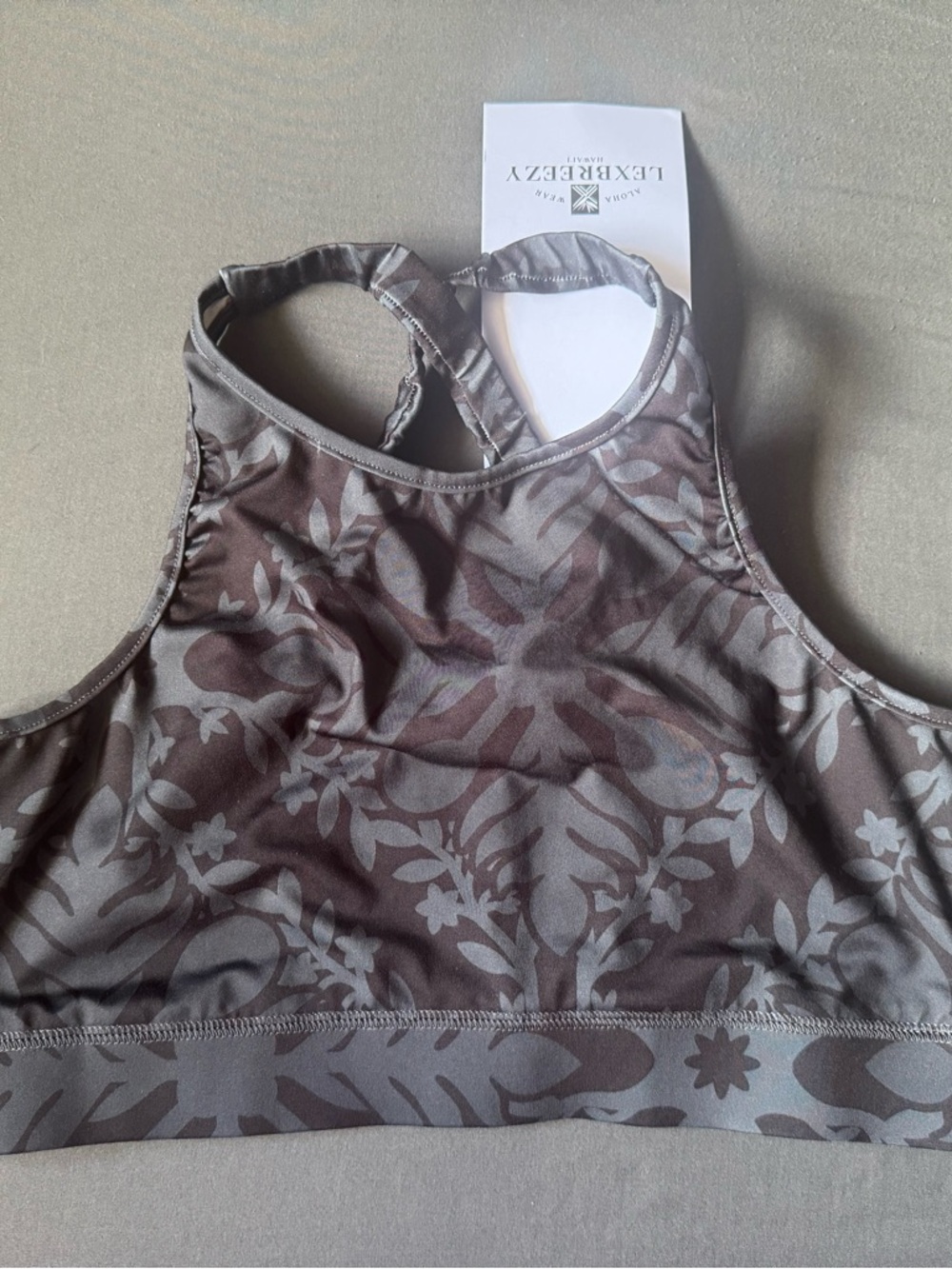 High-Neck Floral Print Sports Bra - Gray